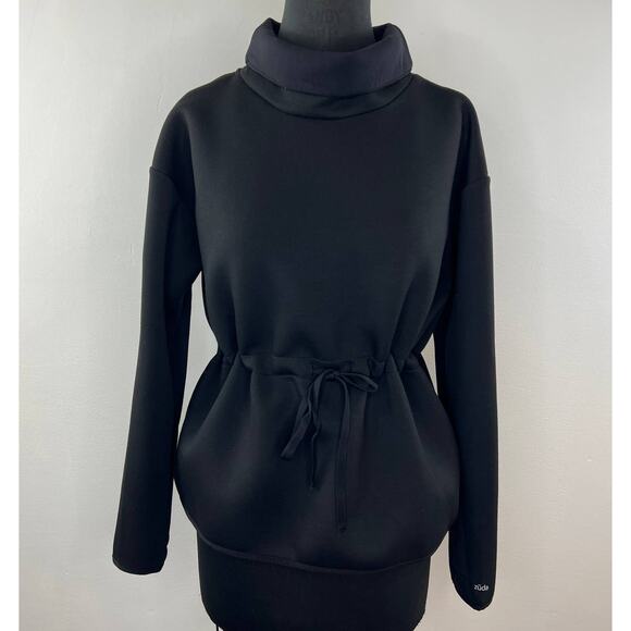 ZUDA Black Scuba Cowl Neck Drawstring Waist Pullover Sweatshirt Jacket QVC M - Picture 1 of 8